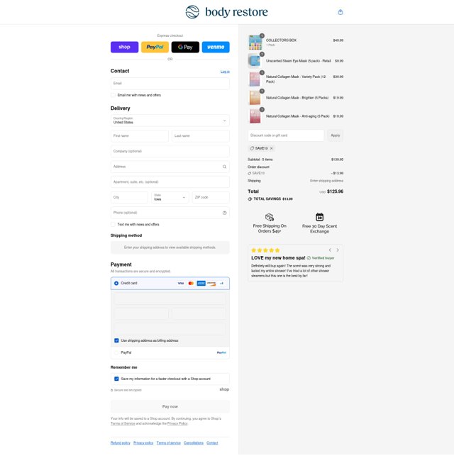 BodyRestore checkout page showing BodyRestore promo code box | Screenshot taken by SimplyCodes community member on Sep 4, 2025
