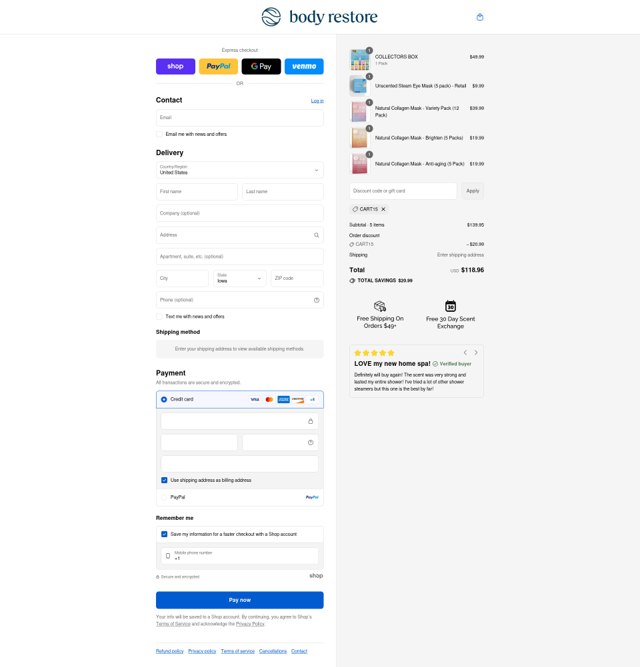 BodyRestore checkout page showing BodyRestore promo code box | Screenshot taken by SimplyCodes community member on Sep 4, 2025