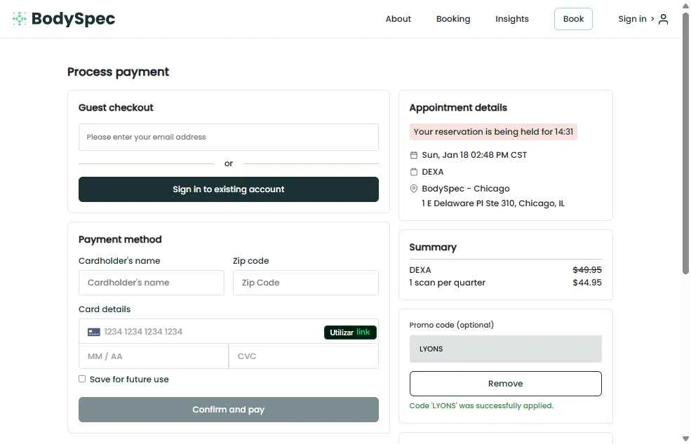BodySpec checkout page showing BodySpec promo code box | Screenshot taken by SimplyCodes community member on Jan 16, 2026