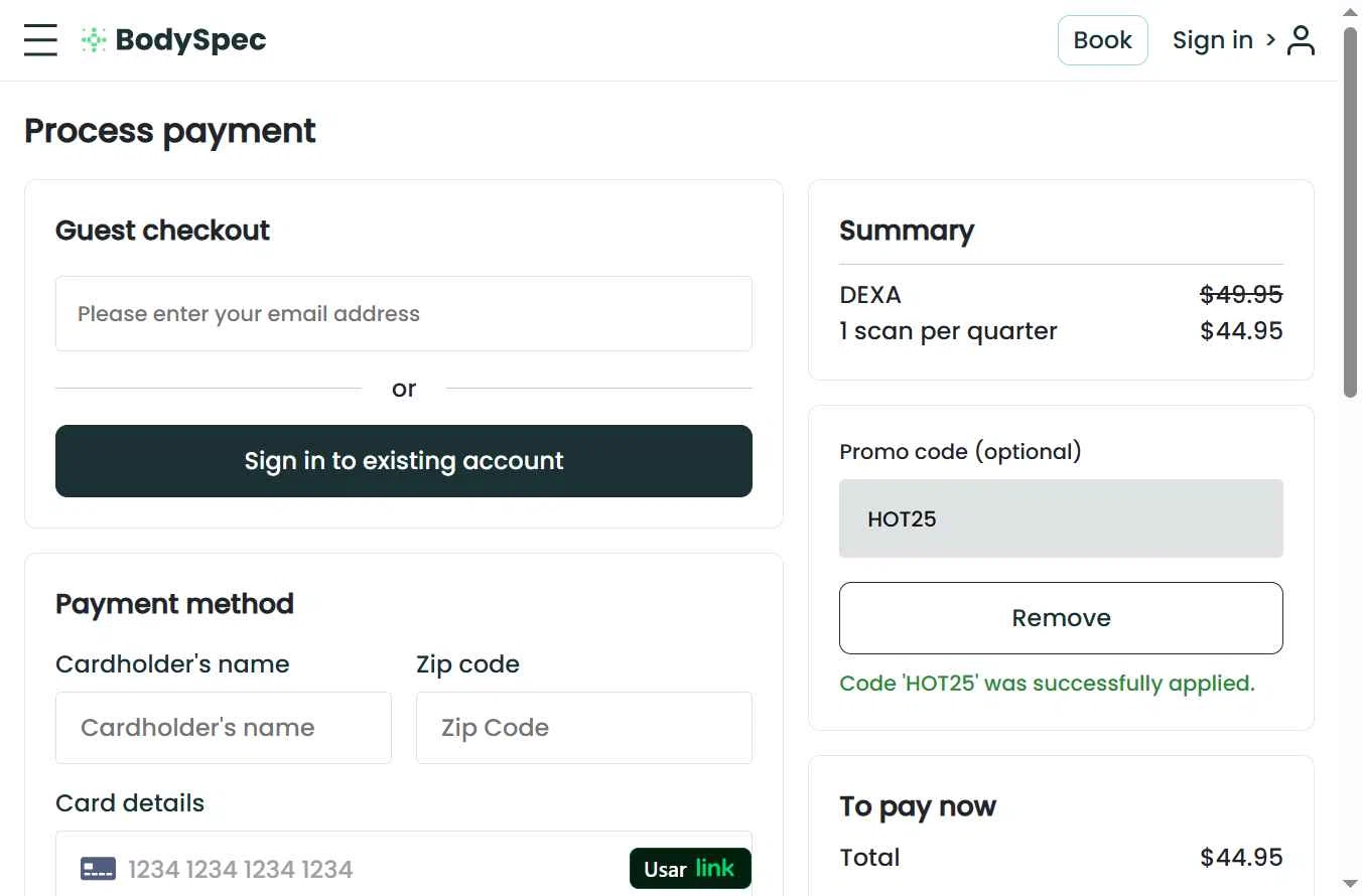 BodySpec checkout page showing BodySpec promo code box | Screenshot taken by SimplyCodes community member on May 24, 2025