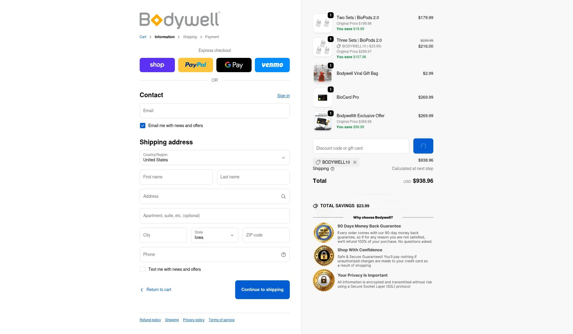 Bodywell checkout page showing Bodywell discount code box | Screenshot taken by SimplyCodes community member on Feb 5, 2026