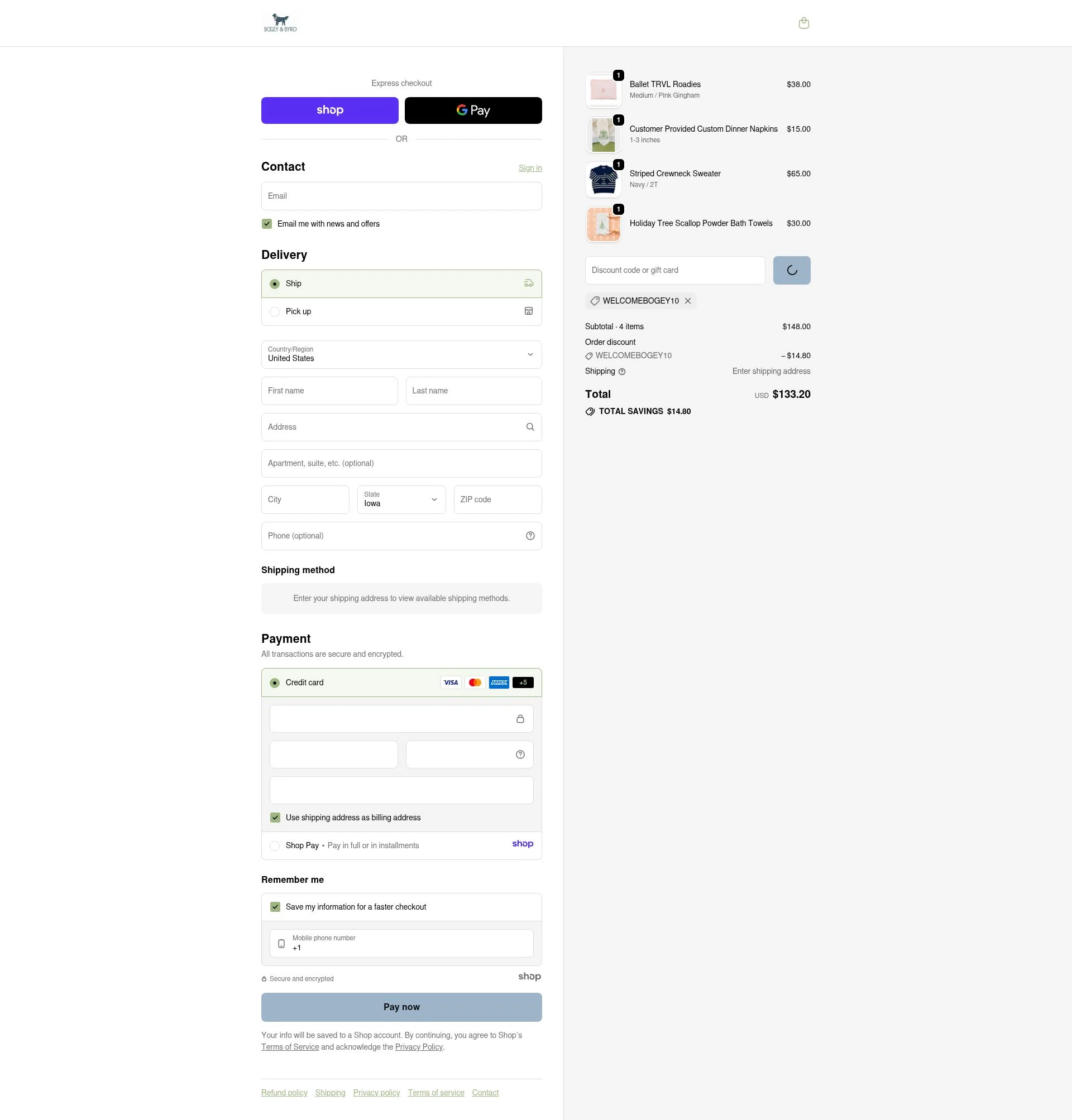 Bogey and Byrd checkout page showing Bogey and Byrd promo code box | Screenshot taken by SimplyCodes community member on Jan 8, 2026
