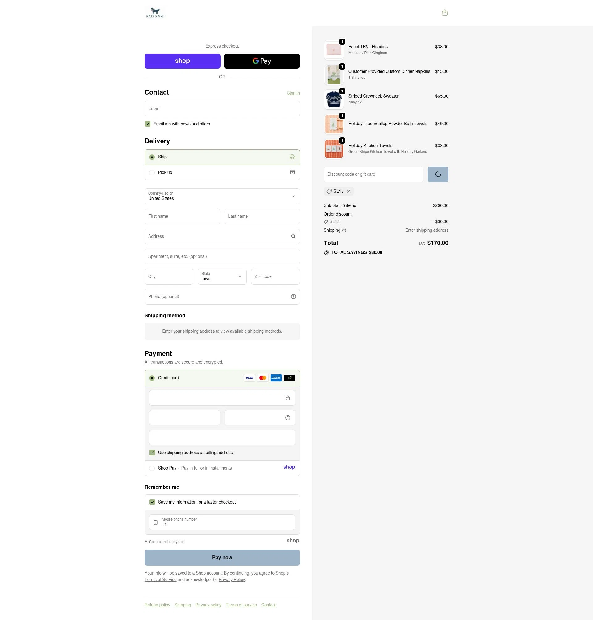 Bogey and Byrd checkout page showing Bogey and Byrd promo code box | Screenshot taken by SimplyCodes community member on Dec 24, 2025