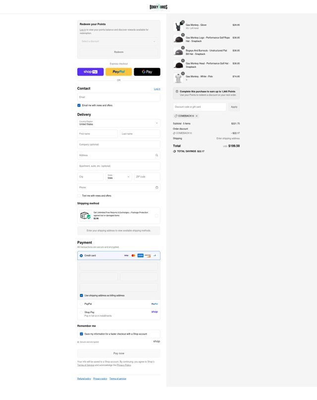 Bogey Bros checkout page showing Bogey Bros discount code box | Screenshot taken by SimplyCodes community member on Aug 25, 2025