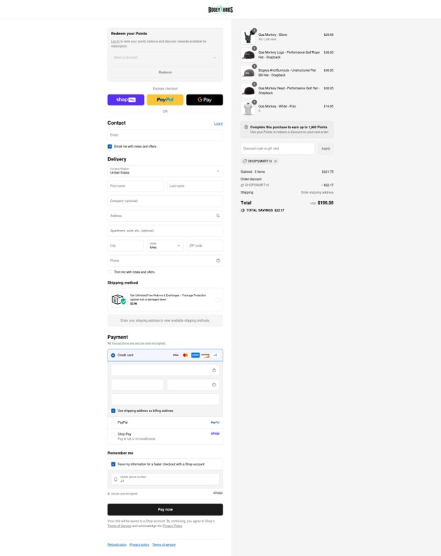 Bogey Bros checkout page showing Bogey Bros discount code box | Screenshot taken by SimplyCodes community member on Aug 25, 2025