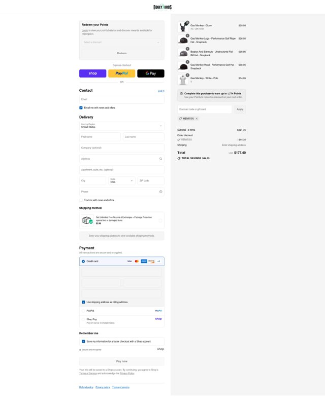 Bogey Bros checkout page showing Bogey Bros discount code box | Screenshot taken by SimplyCodes community member on Aug 29, 2025