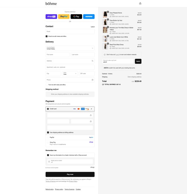 Bohme checkout page showing Bohme discount code box | Screenshot taken by SimplyCodes community member on Aug 28, 2025