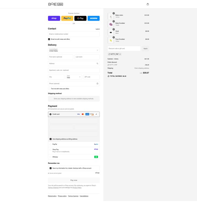 Boie USA checkout page showing Boie USA promo code box | Screenshot taken by SimplyCodes community member on Sep 4, 2025