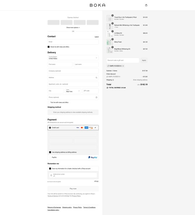 Boka checkout page showing Boka discount code box | Screenshot taken by SimplyCodes community member on Jul 7, 2025