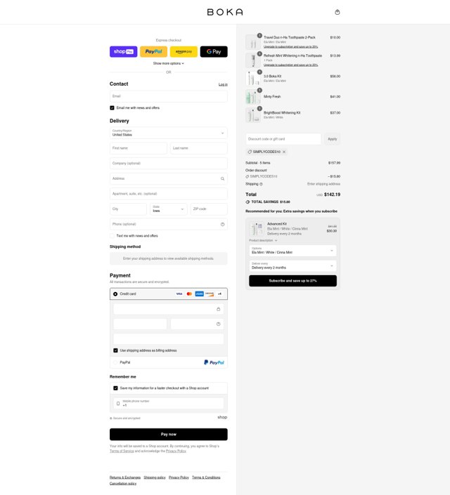 Boka checkout page showing Boka discount code box | Screenshot taken by SimplyCodes community member on Jul 12, 2025