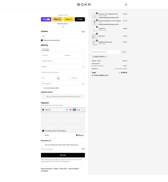 Boka checkout page showing Boka discount code box | Screenshot taken by SimplyCodes community member on Aug 3, 2025