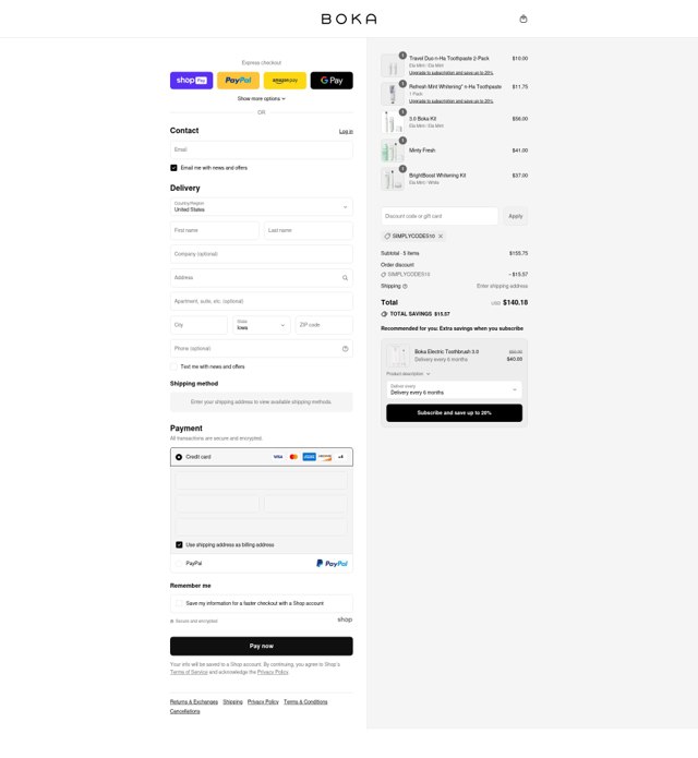 Boka checkout page showing Boka discount code box | Screenshot taken by SimplyCodes community member on Jul 28, 2025