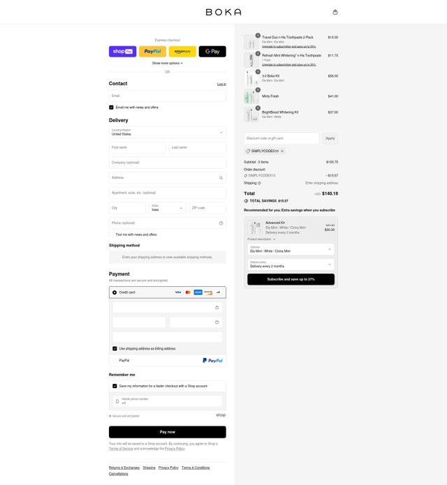 Boka checkout page showing Boka discount code box | Screenshot taken by SimplyCodes community member on Jul 25, 2025