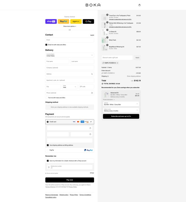 Boka checkout page showing Boka discount code box | Screenshot taken by SimplyCodes community member on Jul 17, 2025