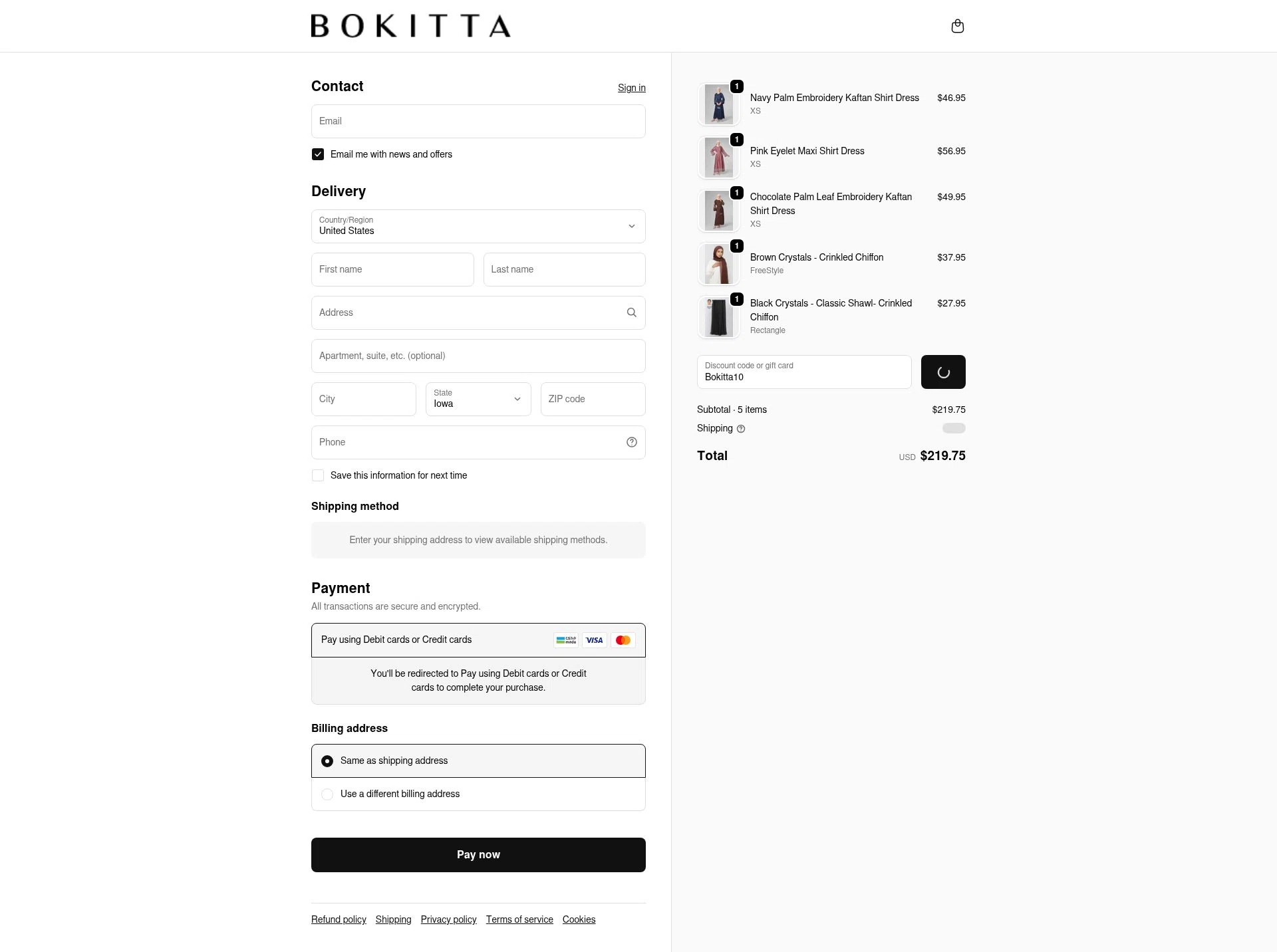 Bokitta checkout page showing Bokitta discount code box | Screenshot taken by SimplyCodes community member on Feb 18, 2026