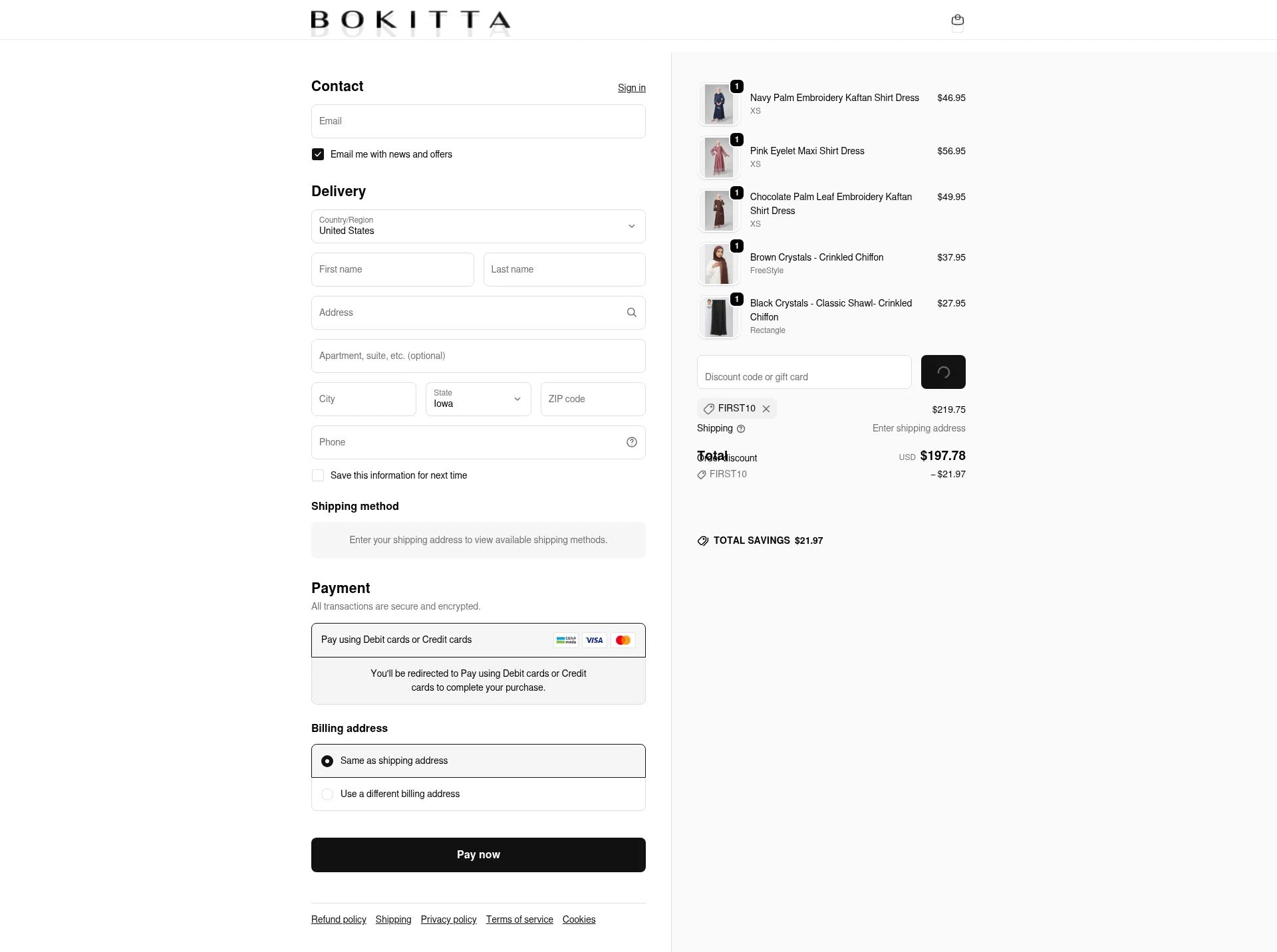 Bokitta checkout page showing Bokitta discount code box | Screenshot taken by SimplyCodes community member on Feb 18, 2026