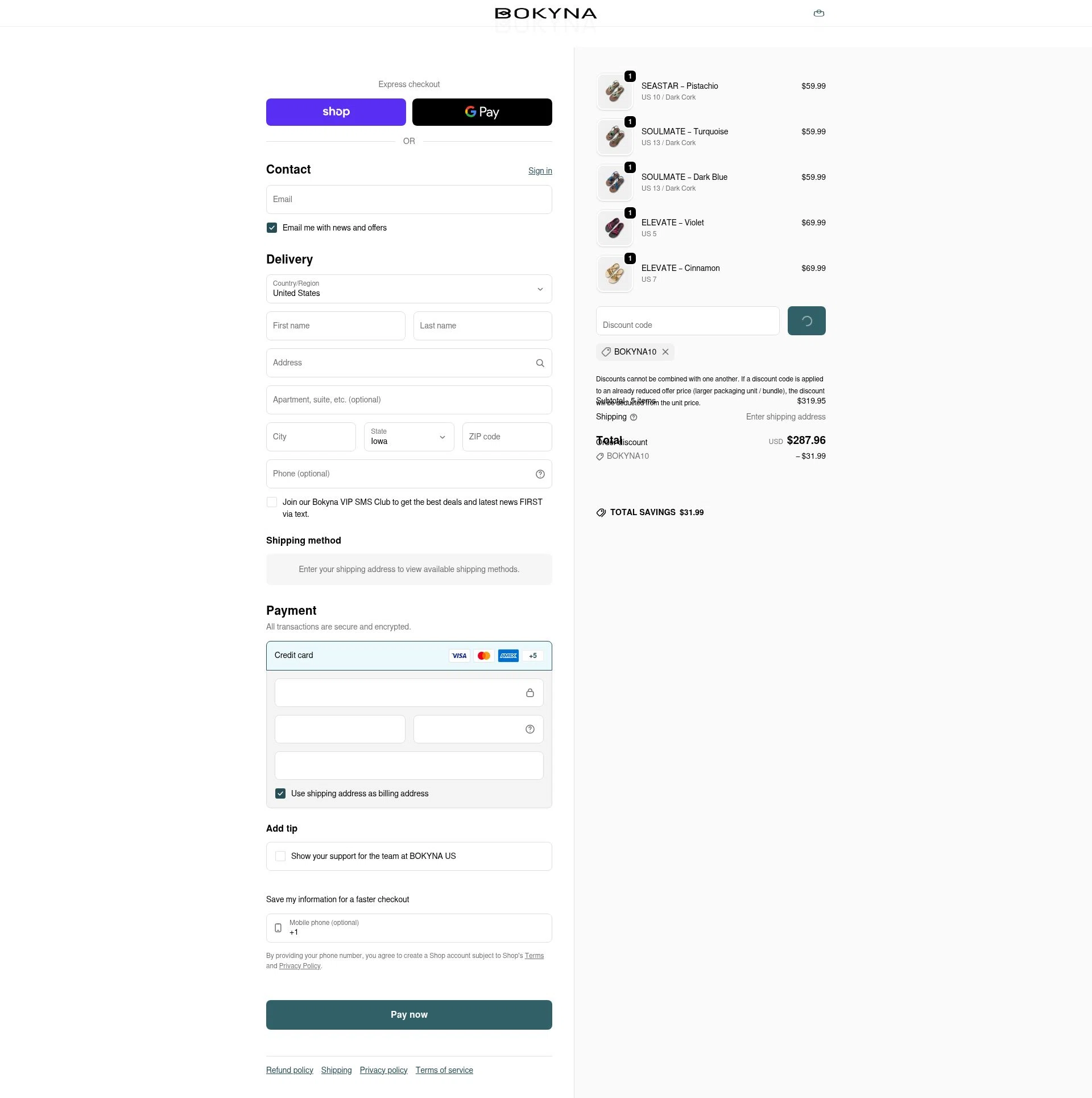 Bokyna checkout page showing Bokyna discount code box | Screenshot taken by SimplyCodes community member on Jan 30, 2026