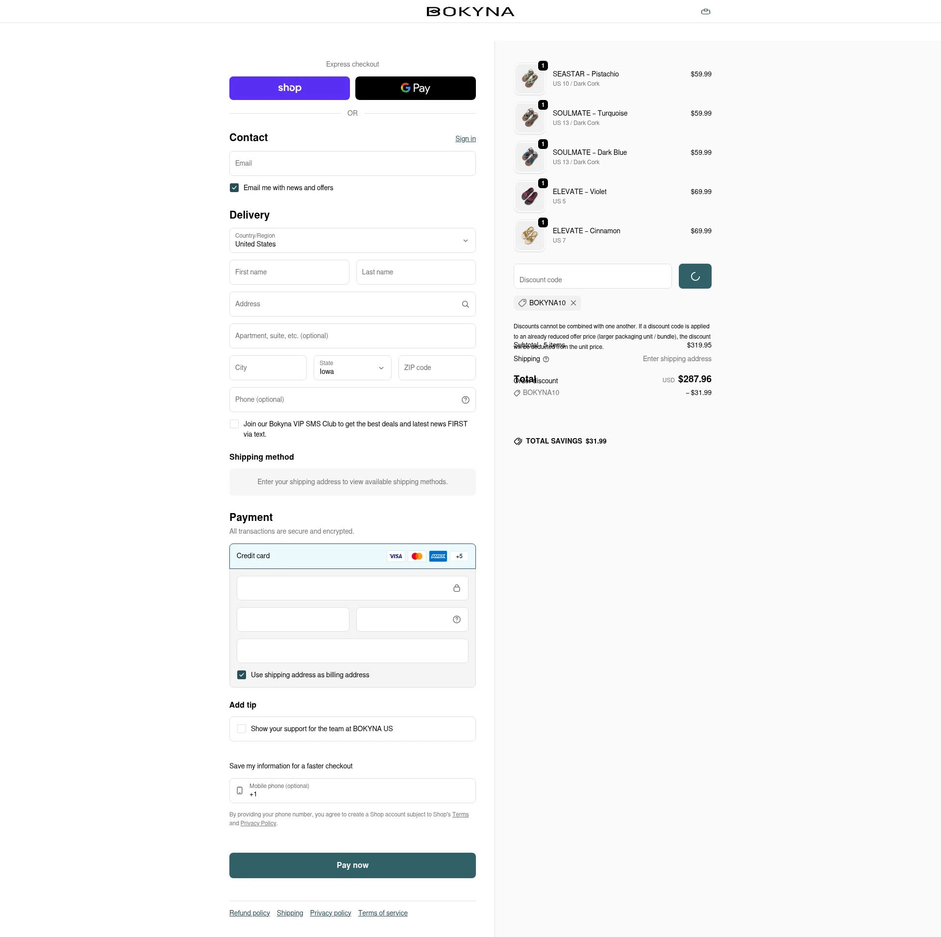 Bokyna checkout page showing Bokyna discount code box | Screenshot taken by SimplyCodes community member on Feb 4, 2026
