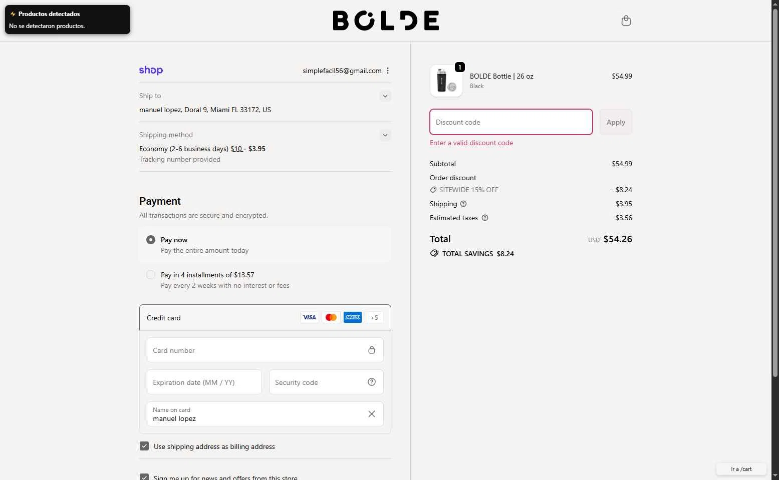 BOLDE checkout page showing BOLDE discount code box | Screenshot taken by SimplyCodes community member on Oct 31, 2025