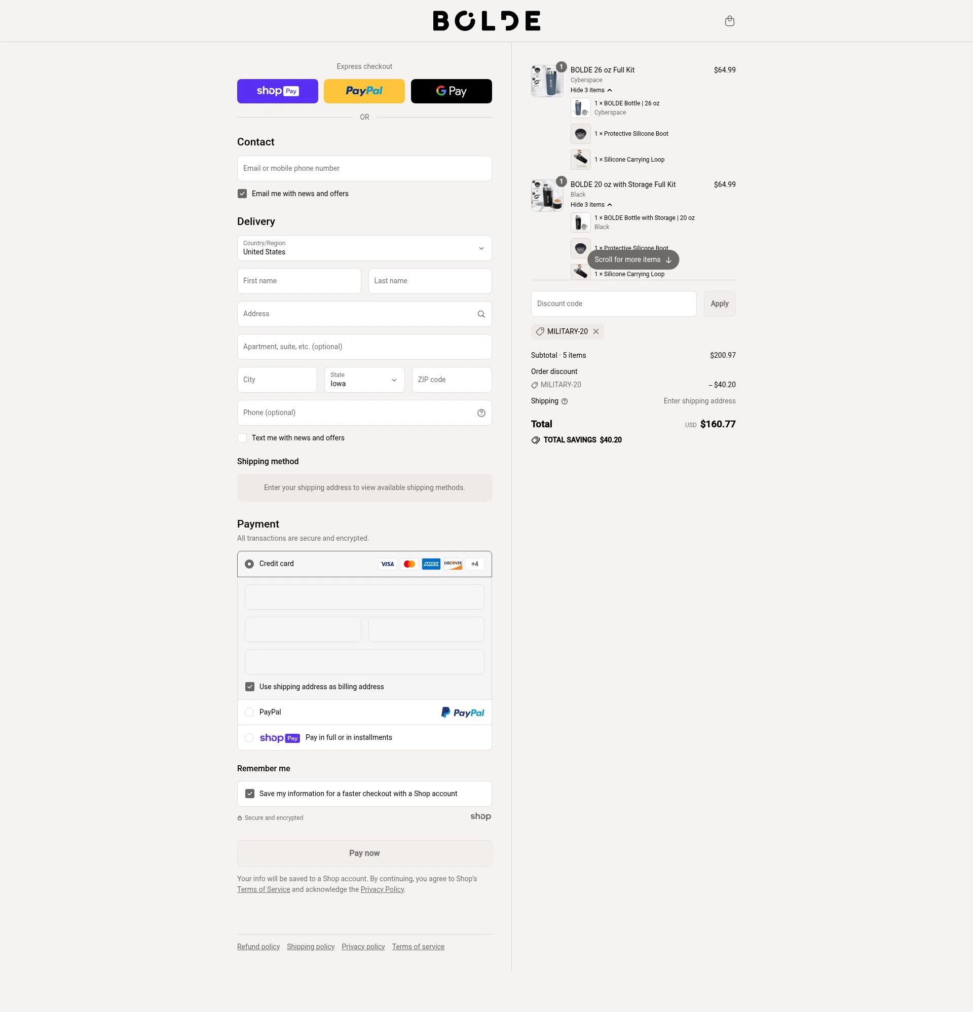 BOLDE checkout page showing BOLDE discount code box | Screenshot taken by SimplyCodes community member on Jul 9, 2025