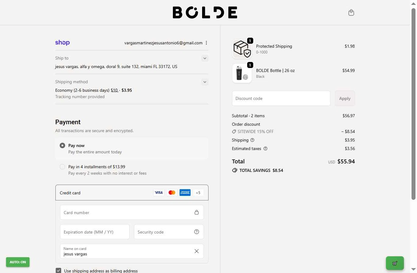 BOLDE checkout page showing BOLDE discount code box | Screenshot taken by SimplyCodes community member on Oct 31, 2025