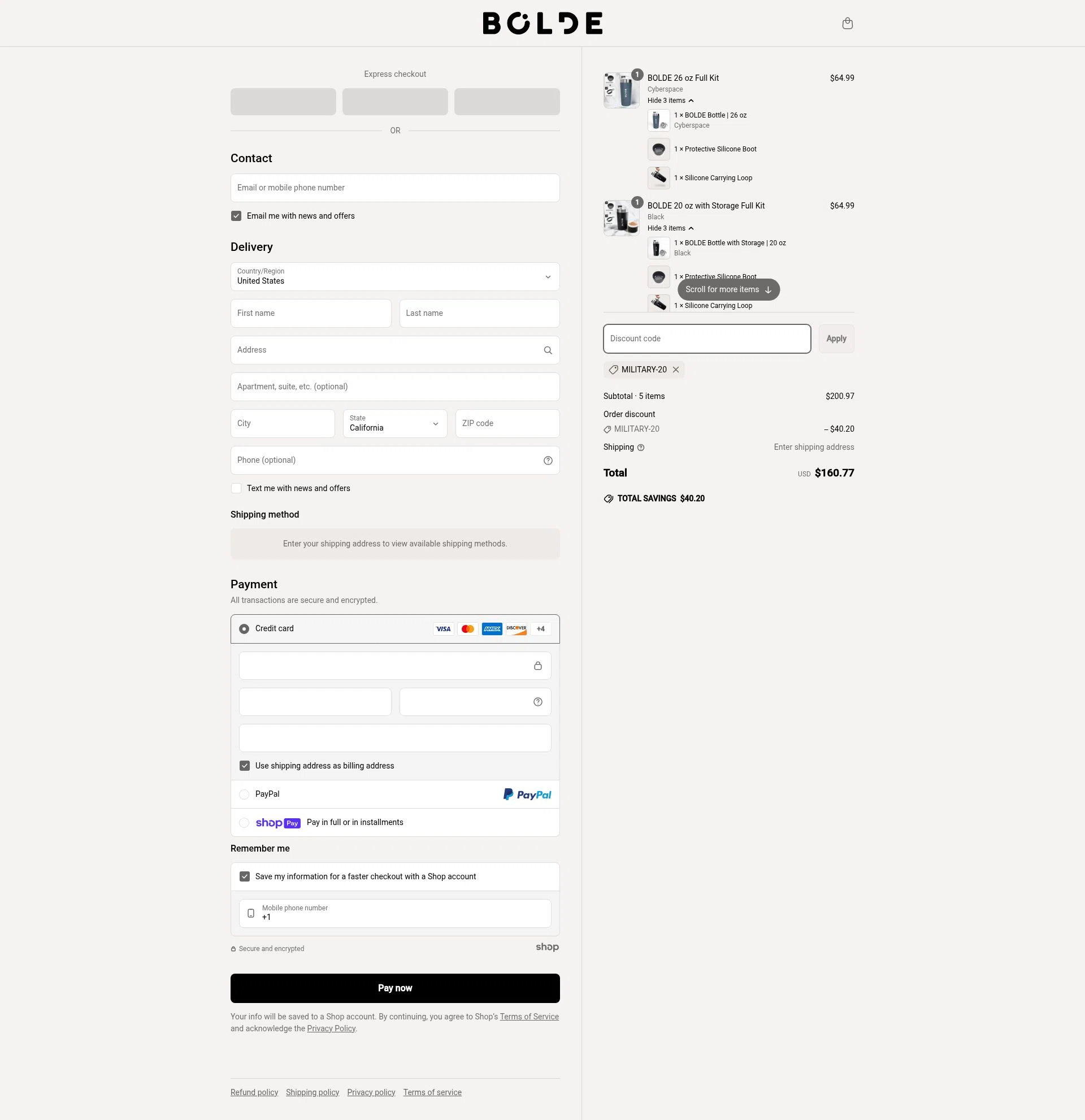 BOLDE checkout page showing BOLDE discount code box | Screenshot taken by SimplyCodes community member on Jun 18, 2025
