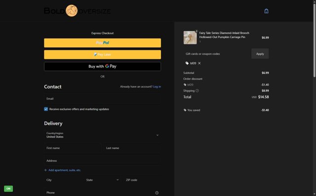 BOLDOVERSIZE checkout page showing BOLDOVERSIZE promo code box | Screenshot taken by SimplyCodes community member on Aug 13, 2025