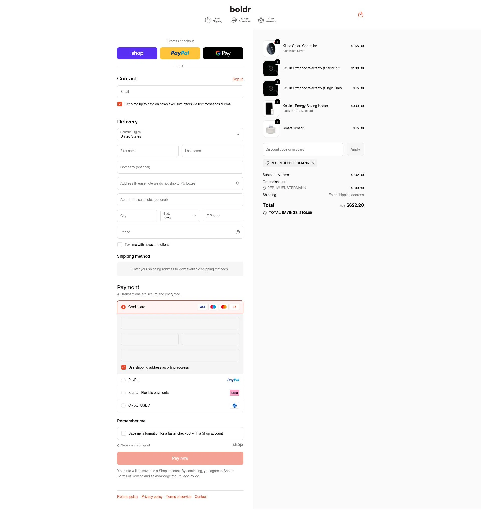 BOLDR Home checkout page showing BOLDR Home promo code box | Screenshot taken by SimplyCodes community member on Dec 7, 2025
