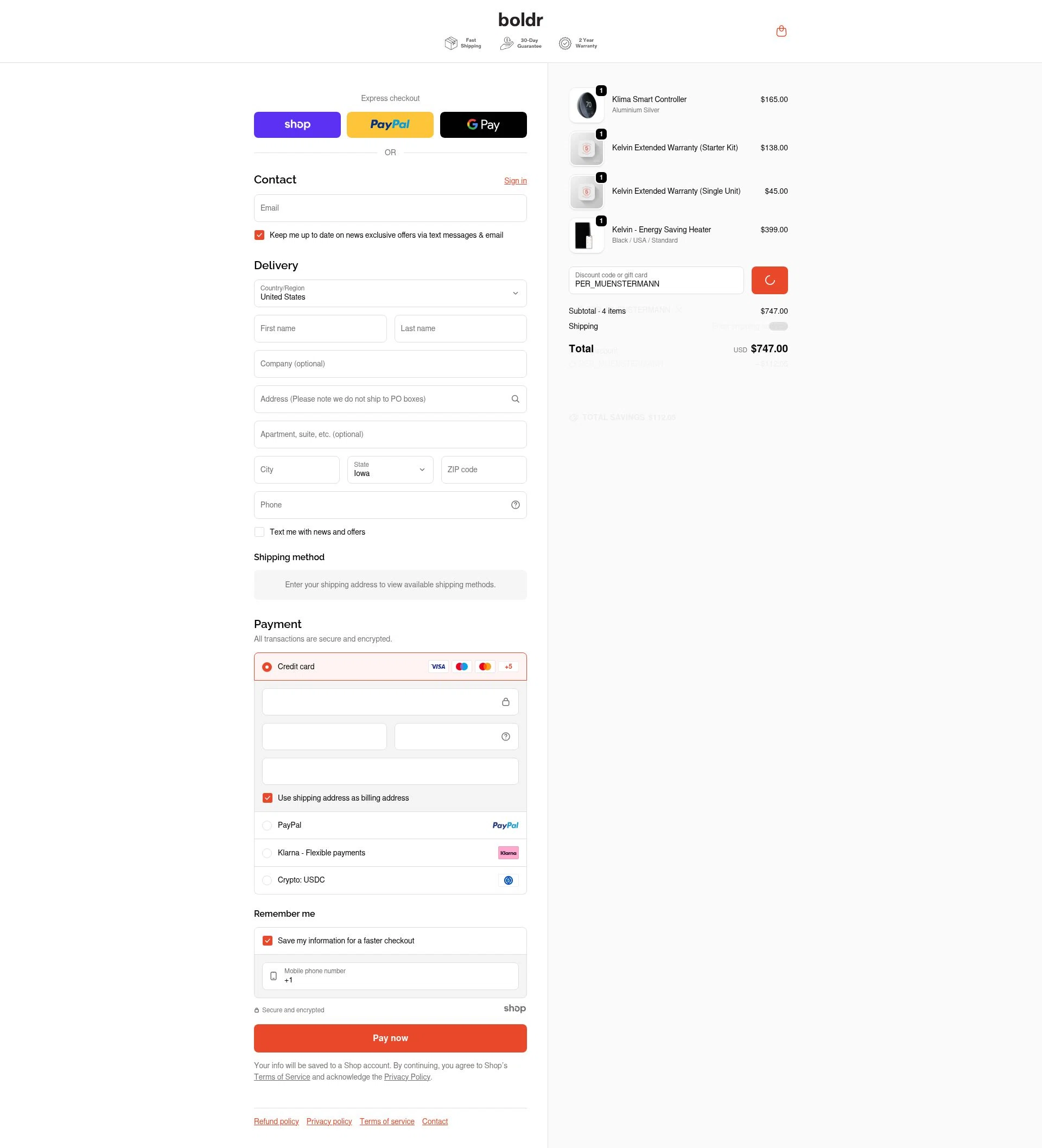 BOLDR Home checkout page showing BOLDR Home promo code box | Screenshot taken by SimplyCodes community member on Jan 4, 2026