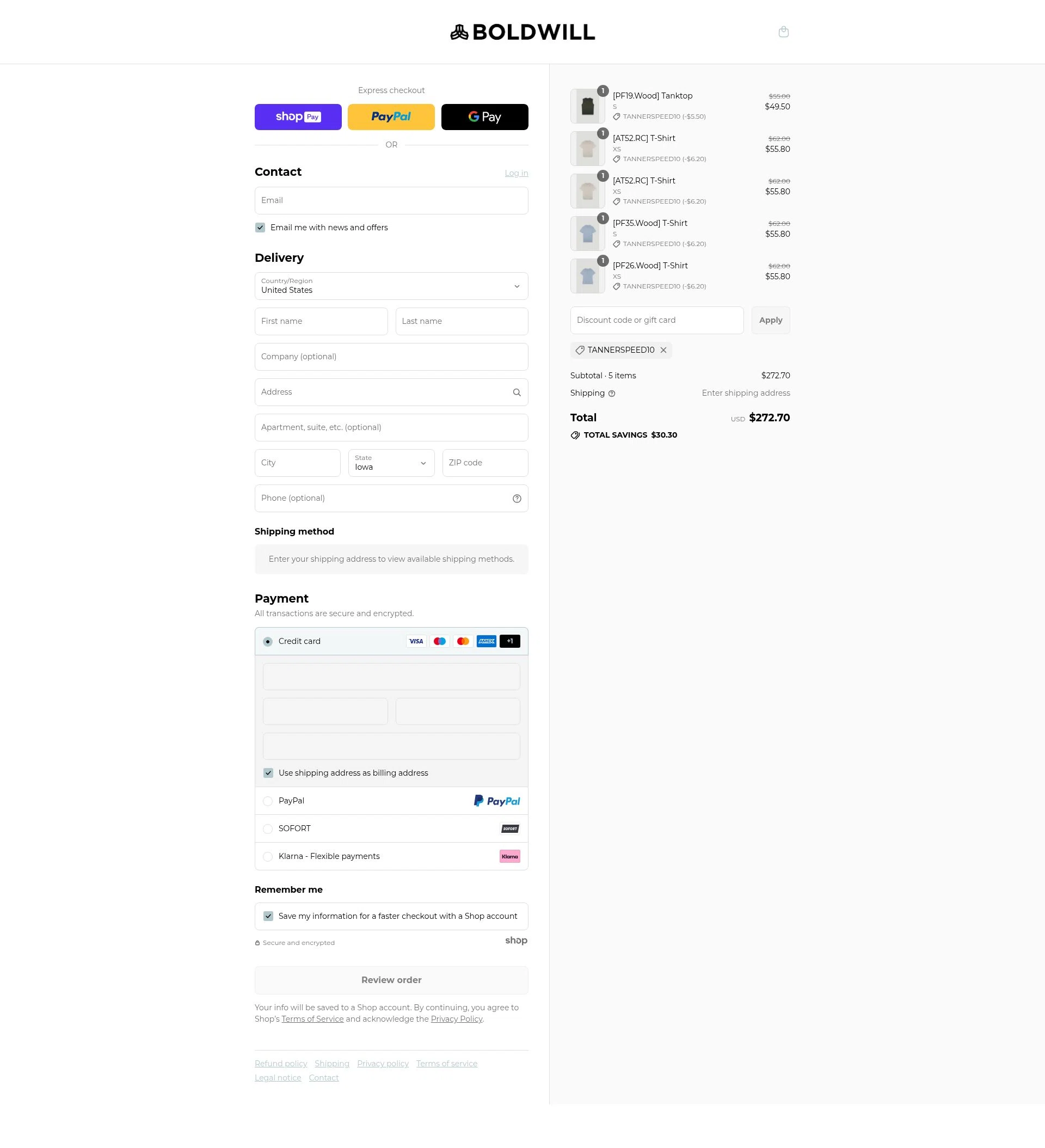 Boldwill checkout page showing Boldwill promo code box | Screenshot taken by SimplyCodes community member on Aug 4, 2025