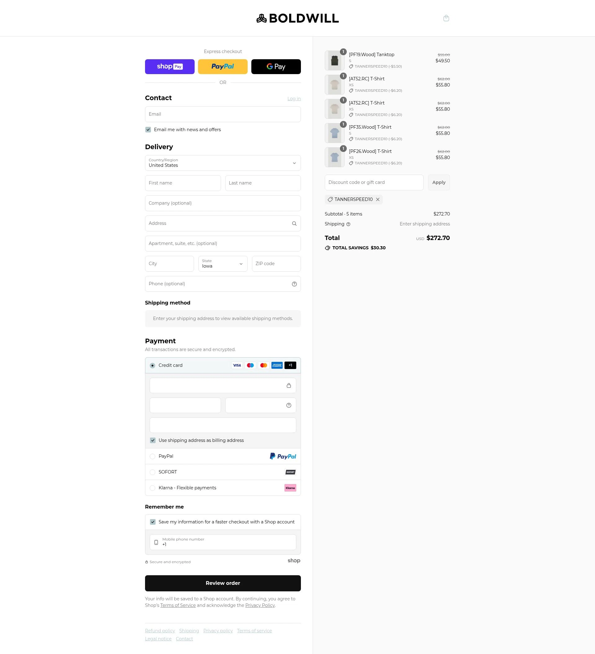 Boldwill checkout page showing Boldwill promo code box | Screenshot taken by SimplyCodes community member on Aug 8, 2025