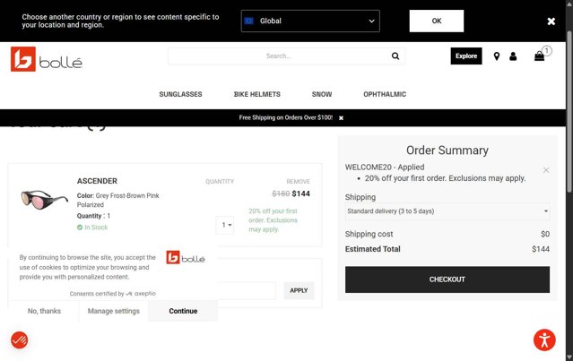 Bolle checkout page showing Bolle promo code box | Screenshot taken by SimplyCodes community member on Aug 16, 2025
