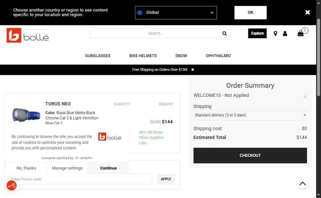 Bolle checkout page showing Bolle promo code box | Screenshot taken by SimplyCodes community member on Jul 22, 2025