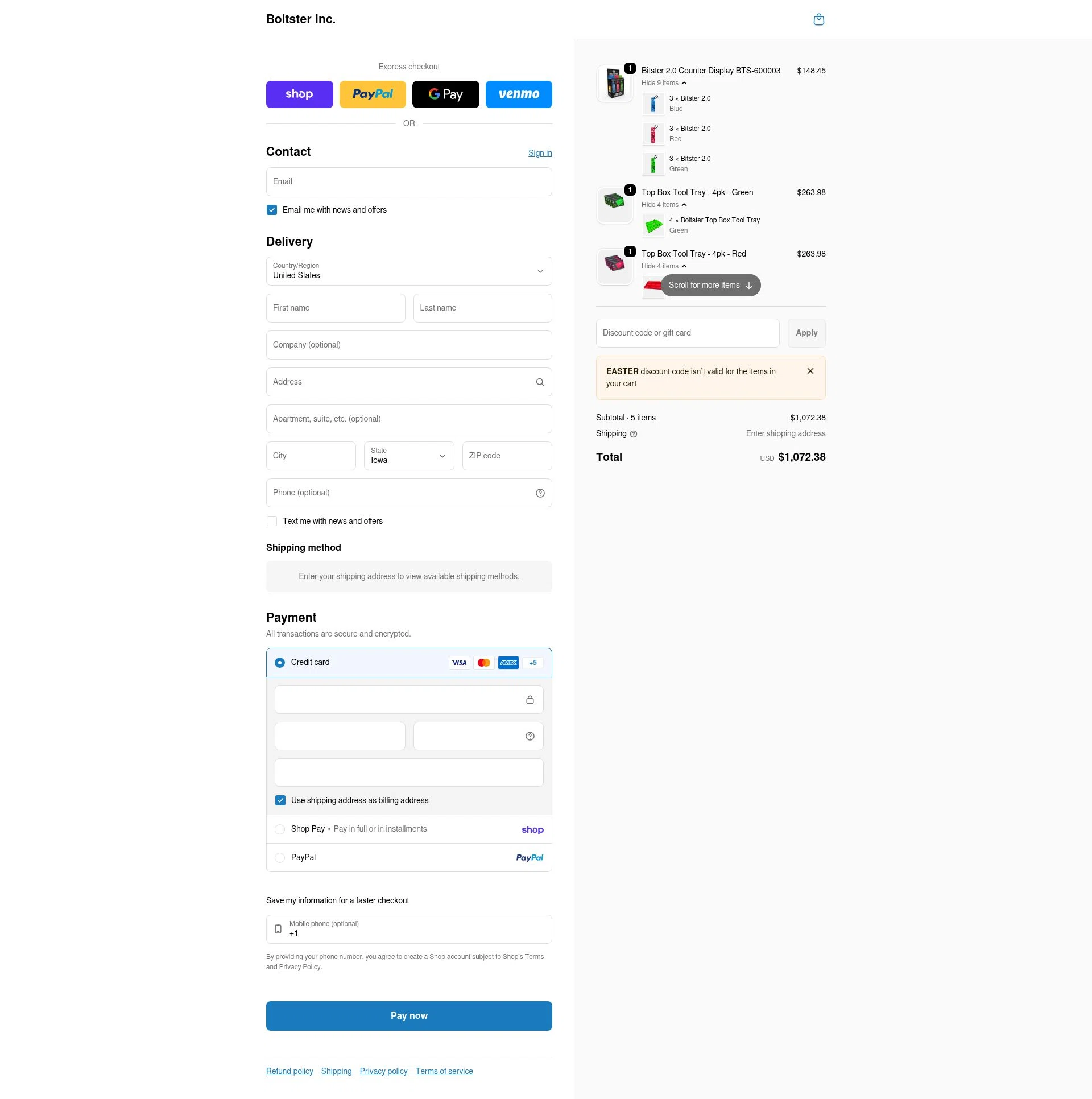 Boltster checkout page showing Boltster promo code box | Screenshot taken by SimplyCodes community member on Feb 19, 2026