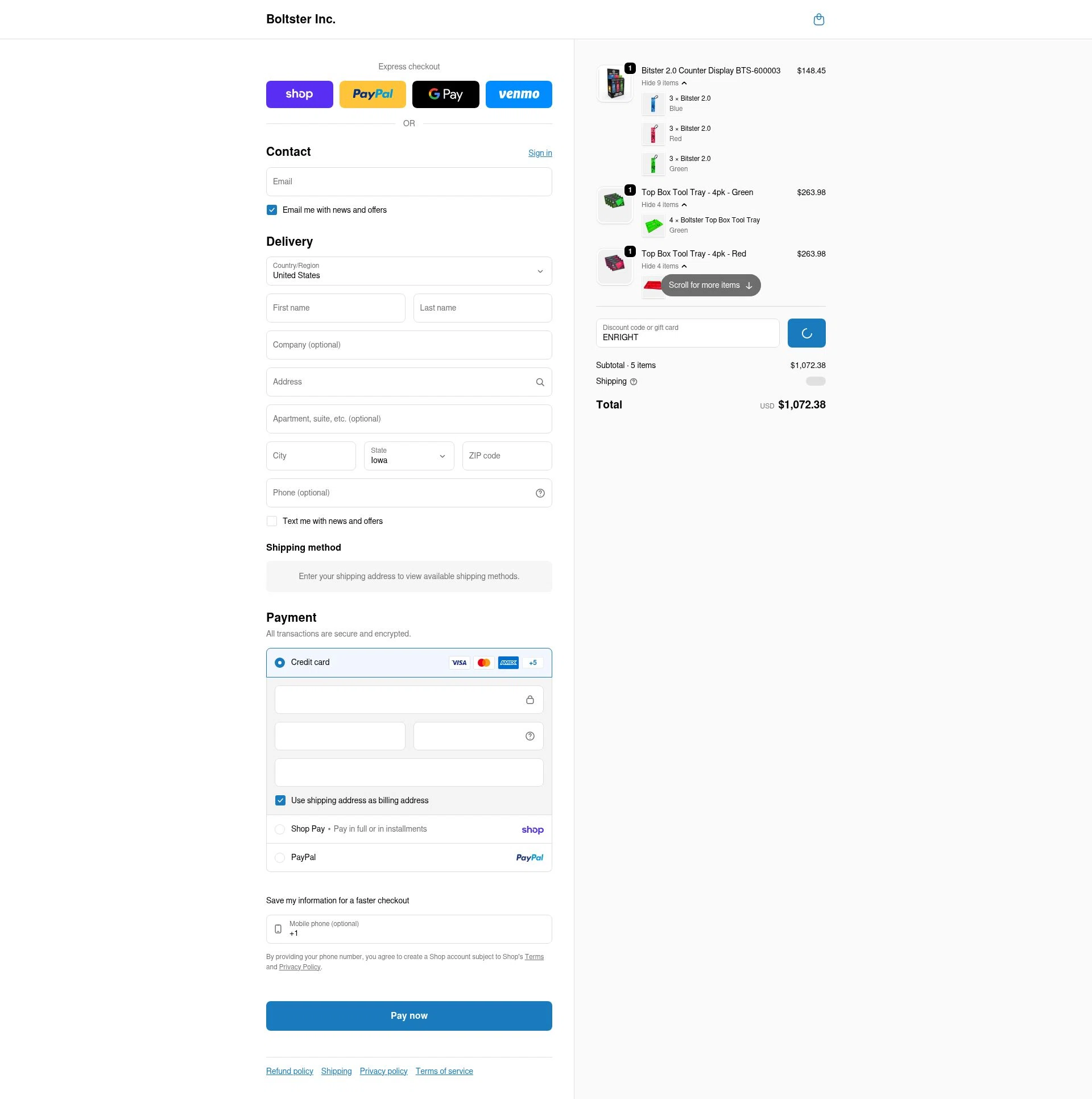 Boltster checkout page showing Boltster promo code box | Screenshot taken by SimplyCodes community member on Feb 19, 2026