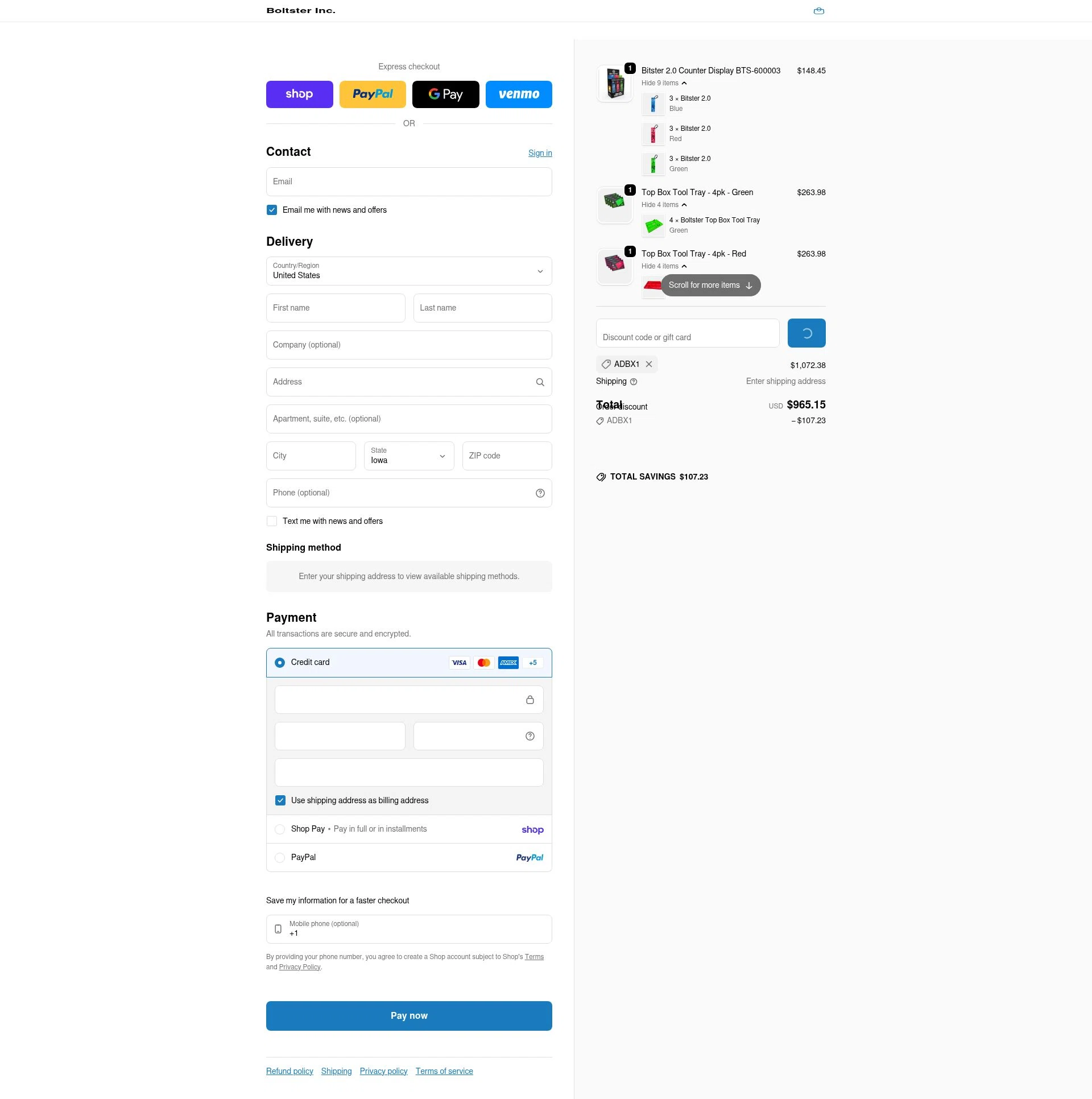 Boltster checkout page showing Boltster promo code box | Screenshot taken by SimplyCodes community member on Feb 19, 2026