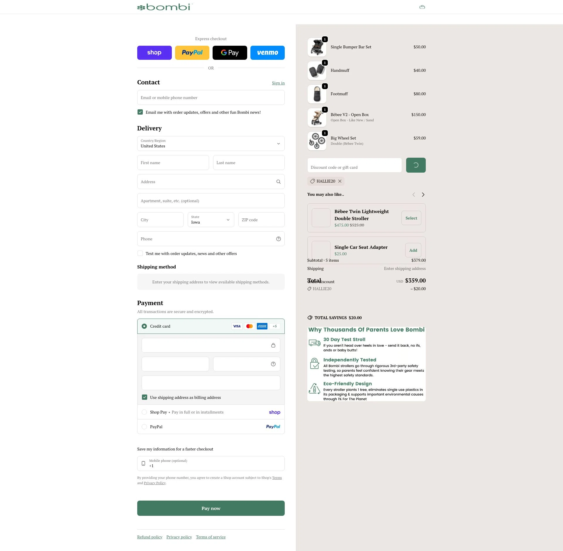 Bombi Gear checkout page showing Bombi Gear discount code box | Screenshot taken by SimplyCodes community member on Feb 6, 2026