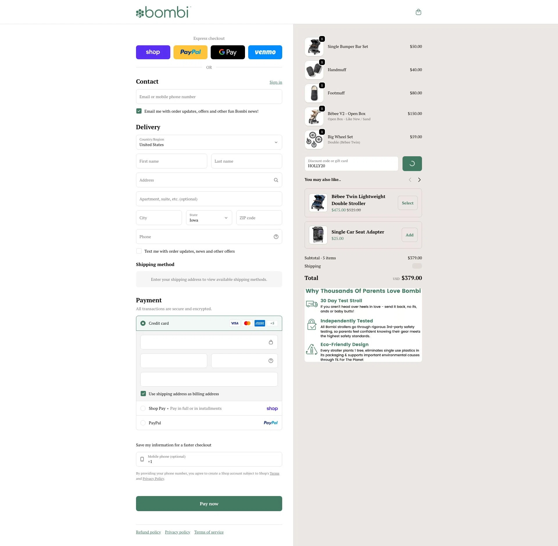 Bombi Gear checkout page showing Bombi Gear discount code box | Screenshot taken by SimplyCodes community member on Feb 6, 2026