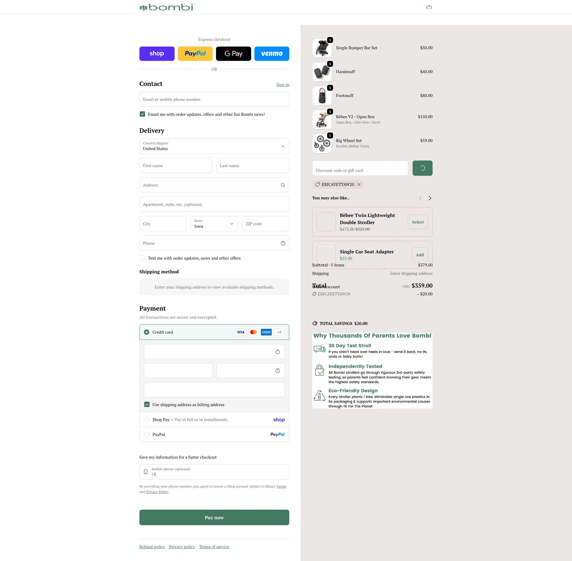 Bombi Gear checkout page showing Bombi Gear discount code box | Screenshot taken by SimplyCodes community member on Feb 6, 2026