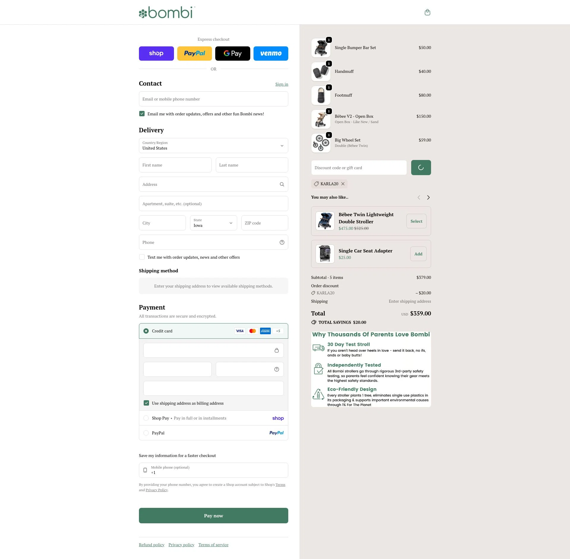 Bombi Gear checkout page showing Bombi Gear discount code box | Screenshot taken by SimplyCodes community member on Feb 6, 2026