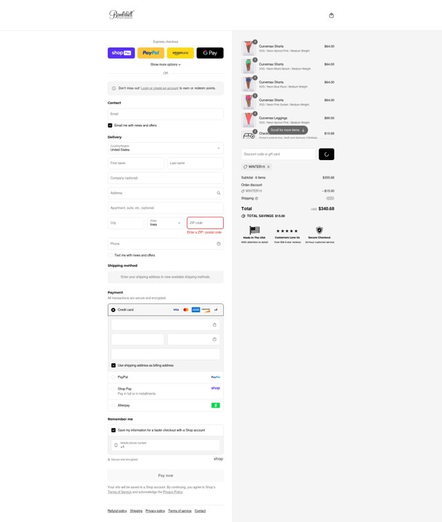 Bombshell Sportswear checkout page showing Bombshell Sportswear discount code box | Screenshot taken by SimplyCodes community member on Aug 22, 2025
