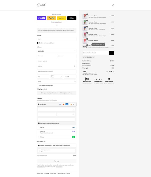 Bombshell Sportswear checkout page showing Bombshell Sportswear discount code box | Screenshot taken by SimplyCodes community member on Aug 26, 2025