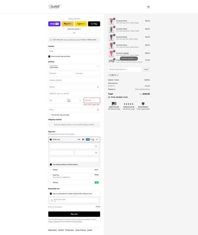 Bombshell Sportswear checkout page showing Bombshell Sportswear discount code box | Screenshot taken by SimplyCodes community member on Aug 22, 2025
