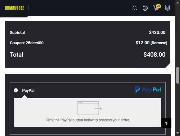 Bombusbee checkout page showing Bombusbee promo code box | Screenshot taken by SimplyCodes community member on Dec 30, 2025