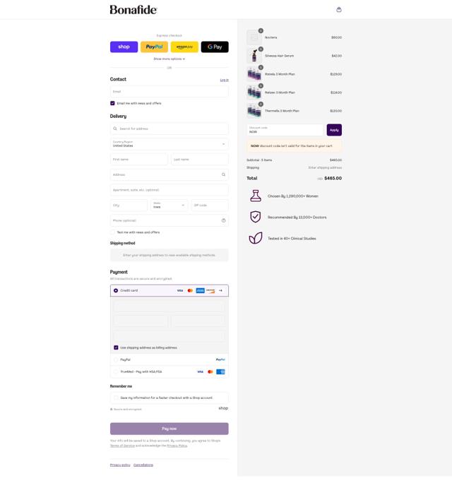 Bonafide checkout page showing Bonafide discount code box | Screenshot taken by SimplyCodes community member on Sep 8, 2025