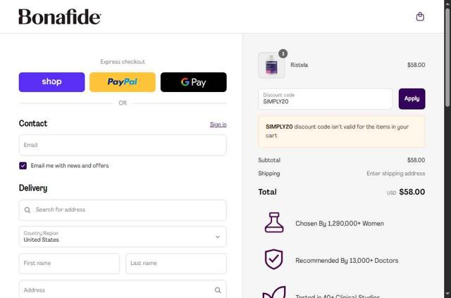 Bonafide checkout page showing Bonafide discount code box | Screenshot taken by SimplyCodes community member on Sep 13, 2025