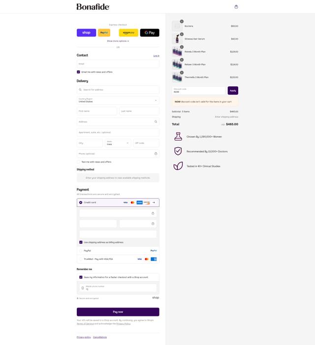 Bonafide checkout page showing Bonafide discount code box | Screenshot taken by SimplyCodes community member on Sep 3, 2025