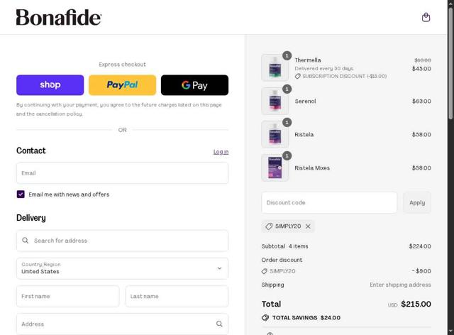 Bonafide checkout page showing Bonafide discount code box | Screenshot taken by SimplyCodes community member on Sep 2, 2025