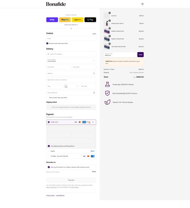 Bonafide checkout page showing Bonafide discount code box | Screenshot taken by SimplyCodes community member on Sep 8, 2025