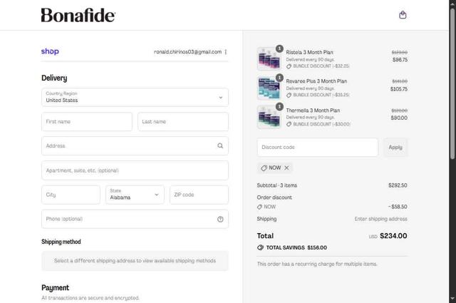 Bonafide checkout page showing Bonafide discount code box | Screenshot taken by SimplyCodes community member on Sep 3, 2025